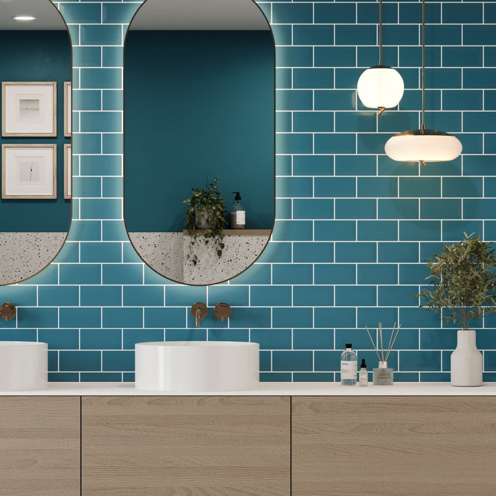 Bevel Metro Tile Wall Panel Teal Blue - Reco Surfaces