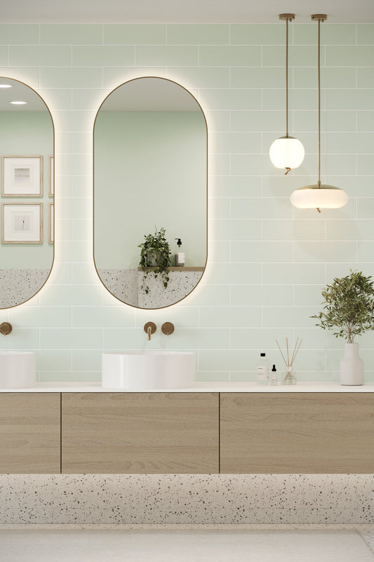 Flat Metro Large Brick Tile Glass Green (300mm x 100mm)
