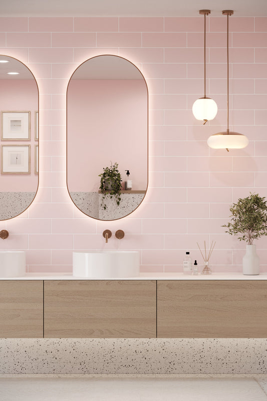 Flat Metro Large Brick Tile Pastel Pink (300mm x 100mm)