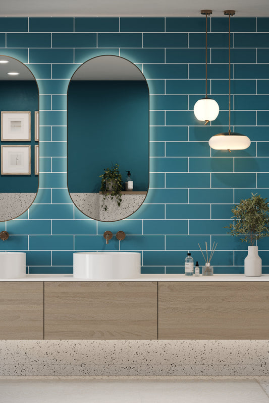 Flat Metro Large Brick Tile Teal Blue (300mm x 100mm)