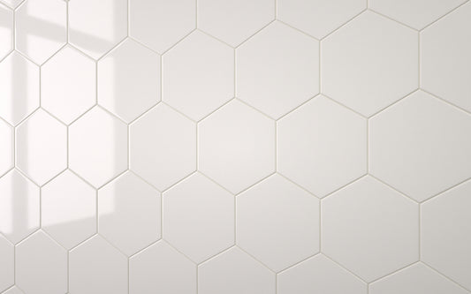 Sample: Hexagon White With Light Grey Grout